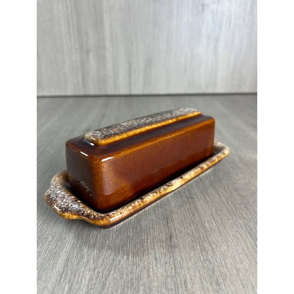 Vintage Hull Brown Drip Glaze Butter Dish USA pottery